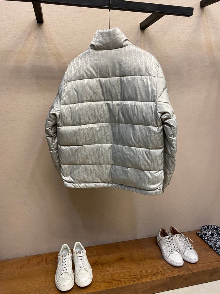 Dior Jacquard Logo Unisex Down Puffer Jacket in Dark Gray Jacquard