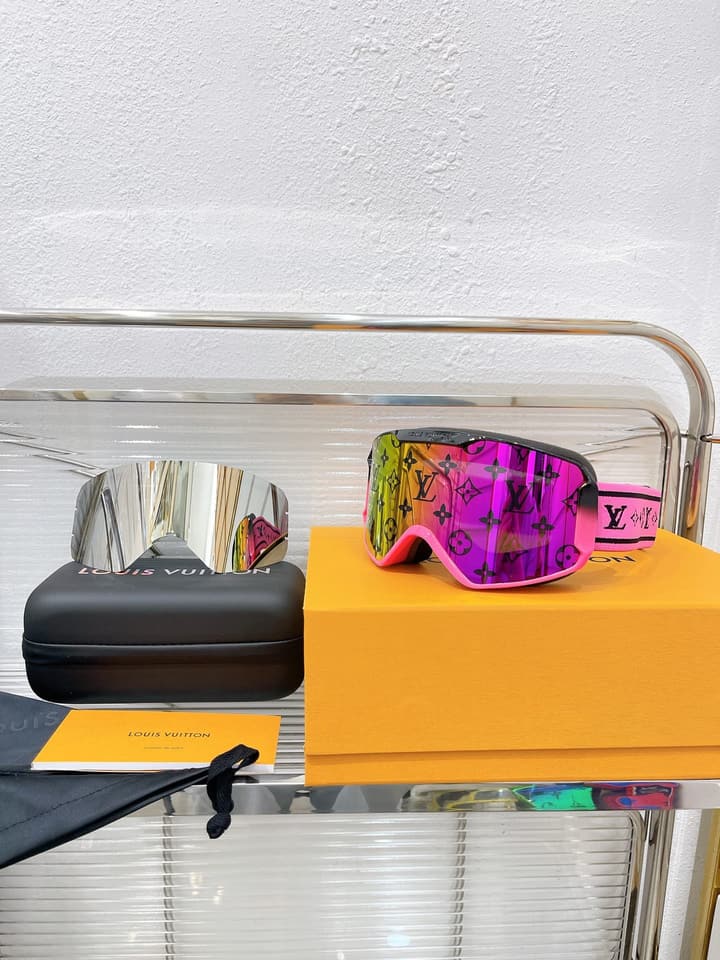 Louis Vuitton Ski Goggles in Blue Iridescent Lens With Red Frame
