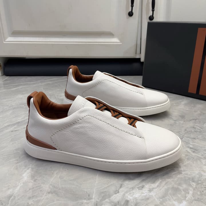 Zegna Triple Stitch Low-Top Sneakers in Navy Blue
