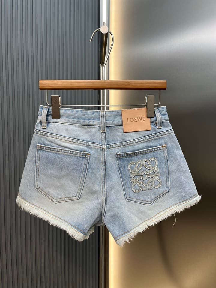 Loewe Anagram Embroidered Denim Shorts in Light Blue