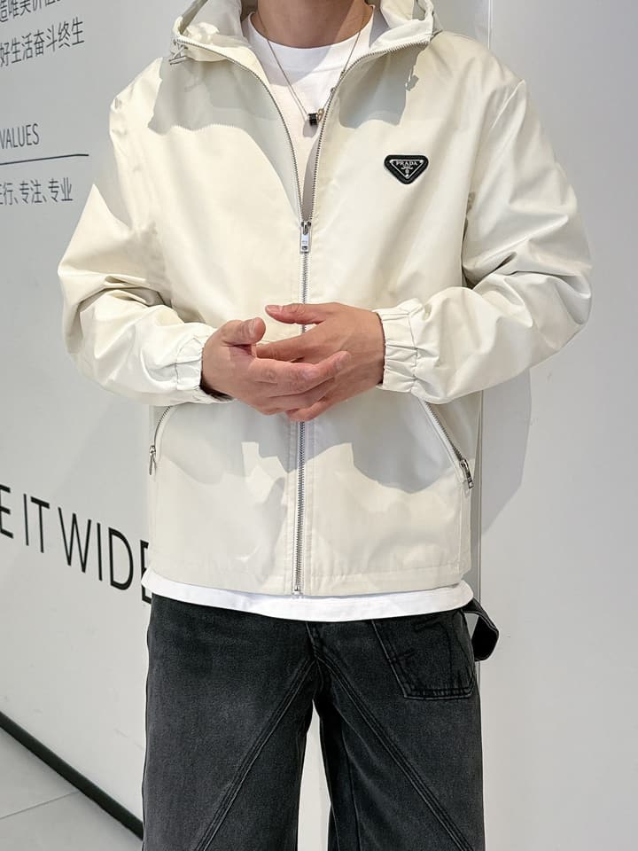 Prada Italian Fabric Jacket – 2025 New Collection in Cream Hooded Jacket