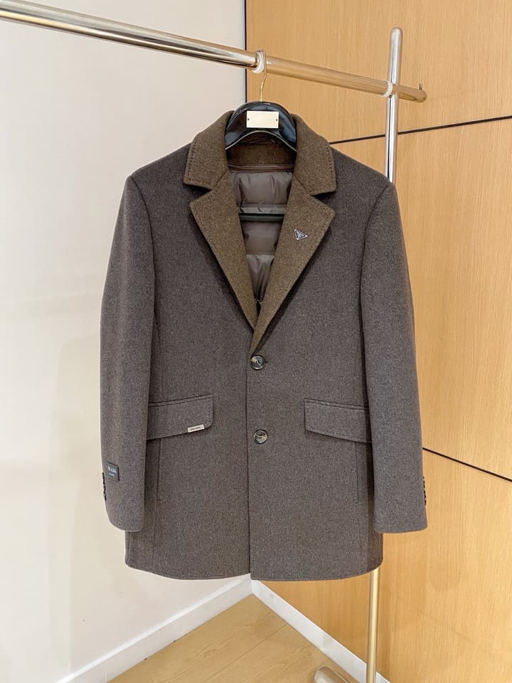 Prada Men's Wool Kensington Coat – 2025FW in Charcoal Gray Wool Coat