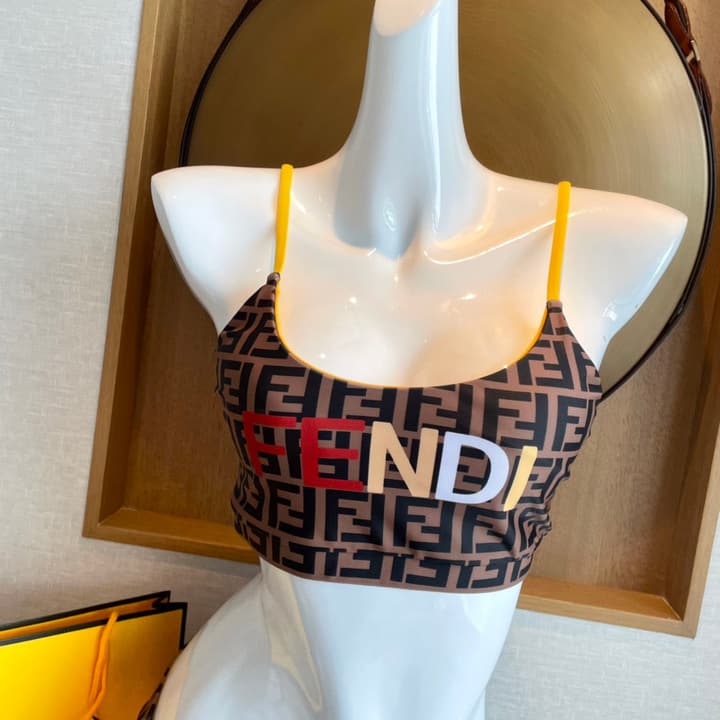 Fendi Versatile One-Piece Bikini Swimsuit in Brown Ff Logo Bikini