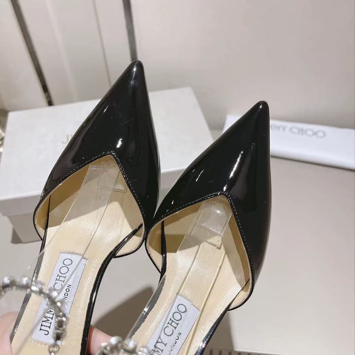Jimmy Choo Rhinestone and Pearl Embellished Sandals – 2025 Collection in Black Patent
