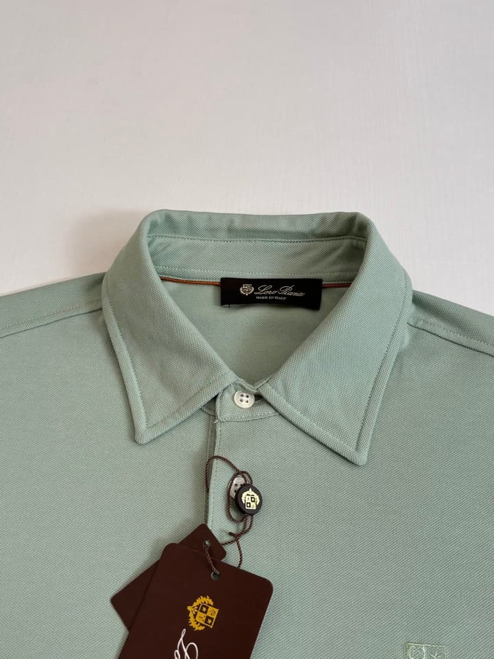 Loro Piana LP Logo Embroidered Pique Cotton Polo Shirt in Dark Brown
