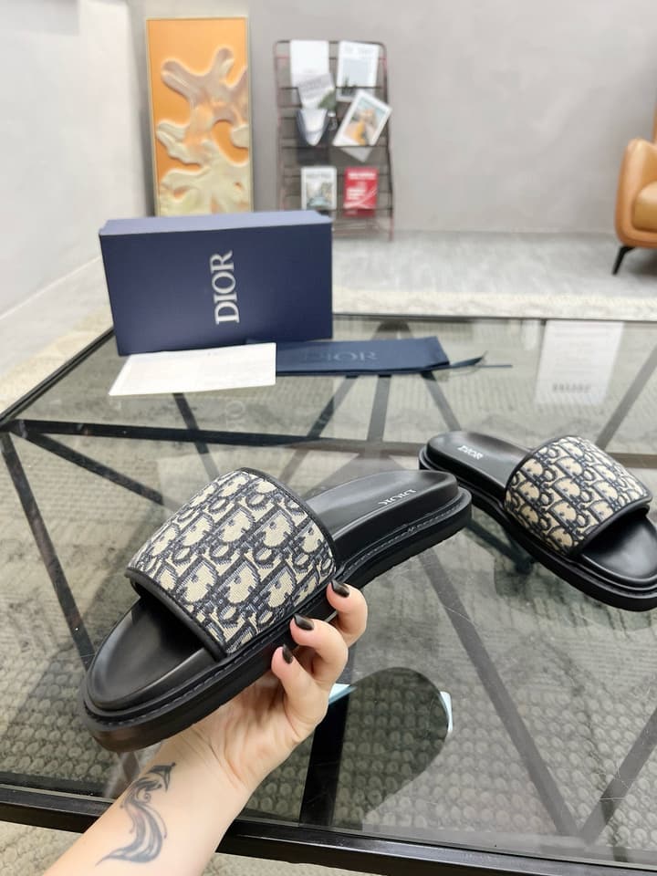 Dior Luxury Slides in Black Textured
