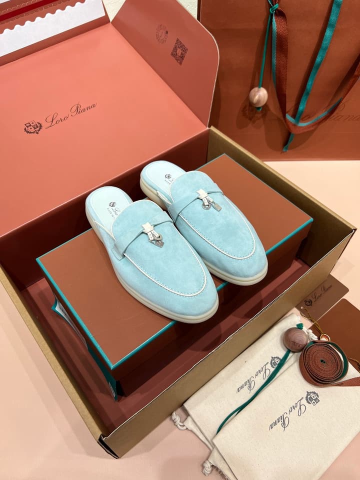 Loro Piana Women's Mules in Aqua Blue Suede