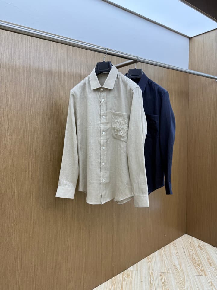 Loewe Minimalist Linen-Cotton Long Sleeve Shirt – Spring/Summer Collection – 25SS in Dark Blue