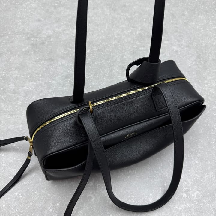 Balenciaga Carrie Leather Bowling Bag – Small in Black Leather