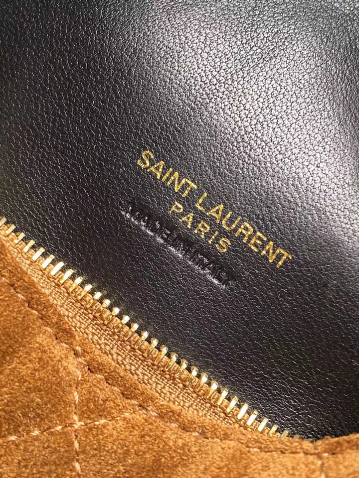Saint Laurent ICARE Baby Lambskin Crescent Bag in Dark Brown Quilted