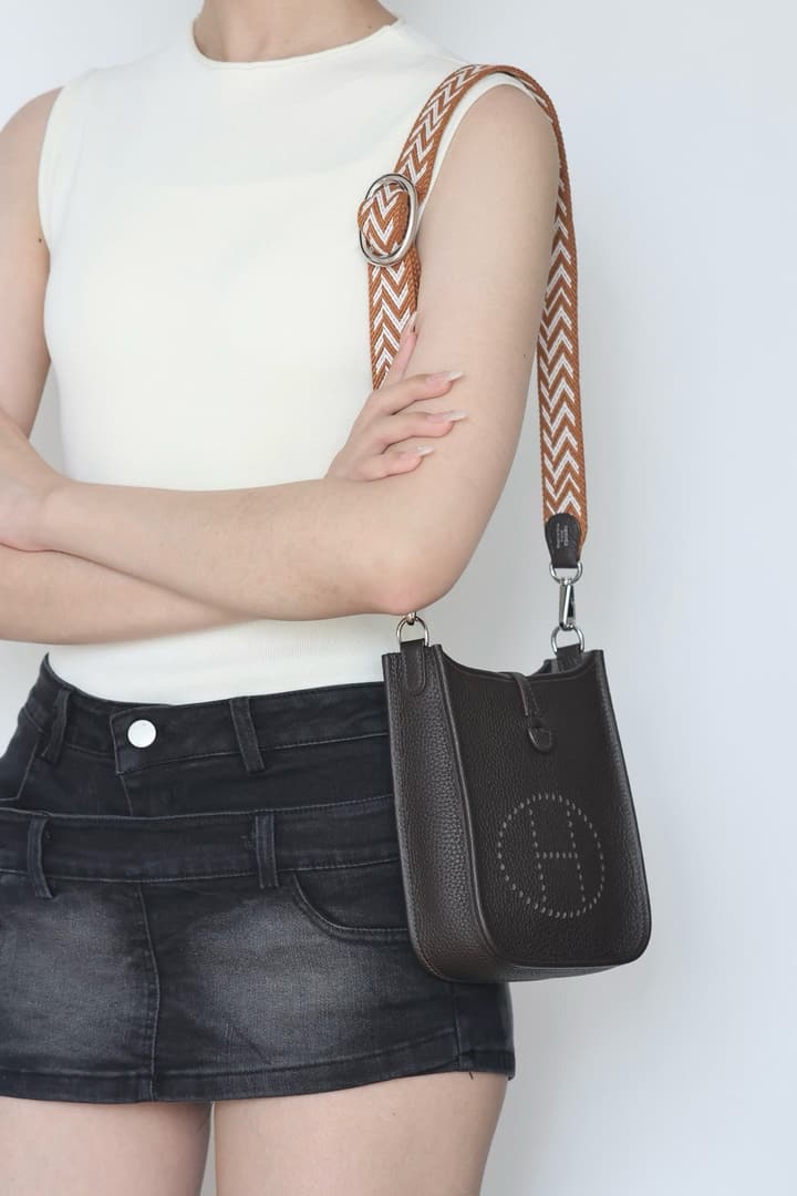 Hermès Ebony Shoulder Bag with Patterned Strap in Ebony With Patterned Strap