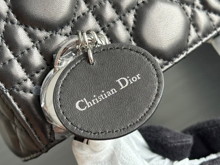 Dior Lady Dior Three-Grid Lambskin Shoulder Bag in Black Lambskin
