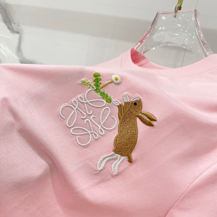Loewe Rabbit Embroidery Mercerized Cotton T-Shirt in Black