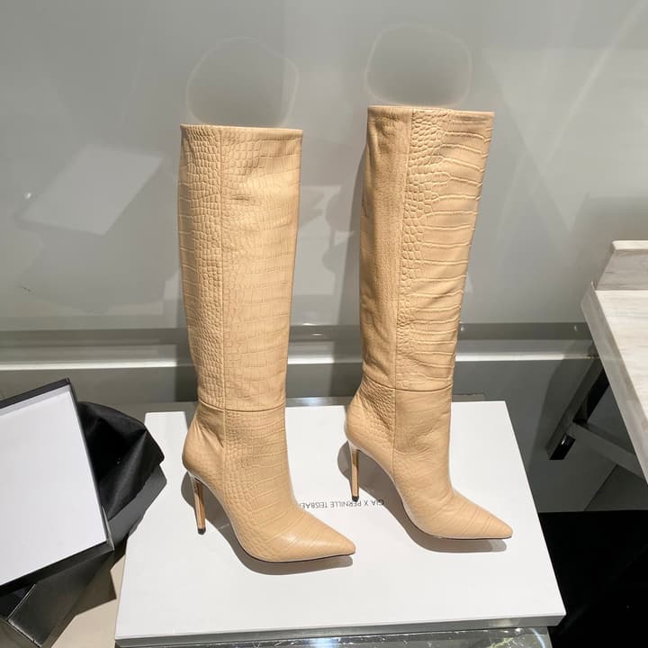 Paris Texas Crocodile Embossed Knee-High Boots – 2022 FW in Black Croc Embossed