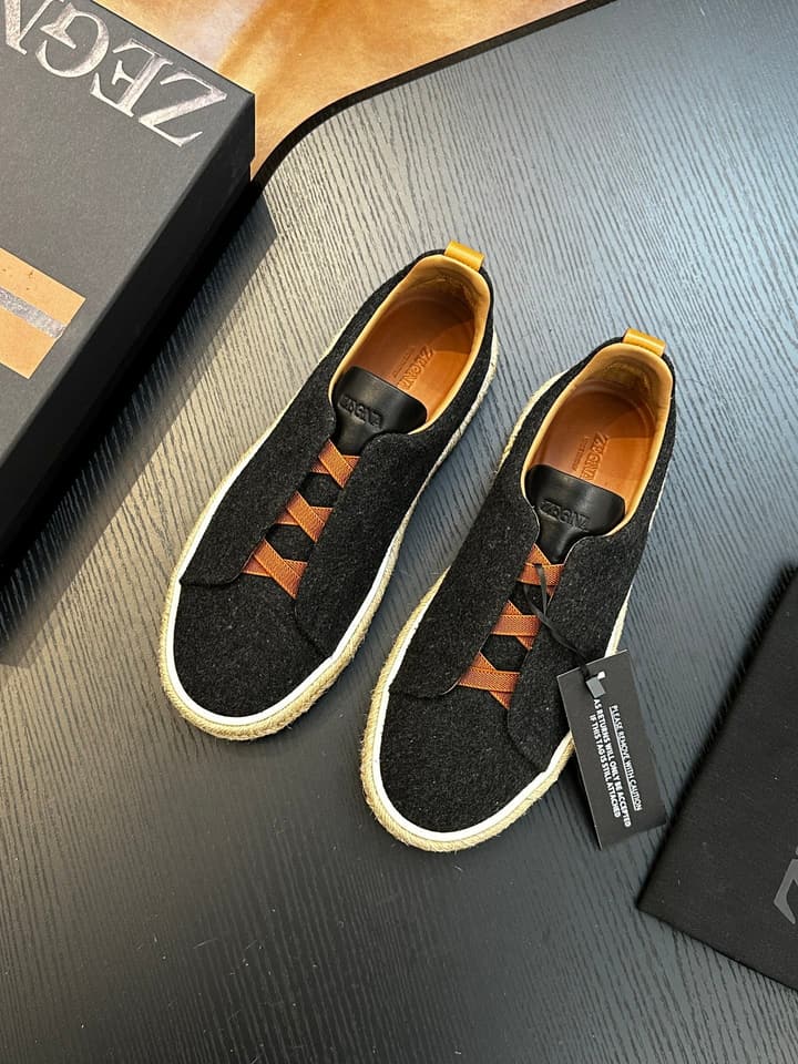 Zegna Triple Stitch Low-Top Sneakers in Deep Black
