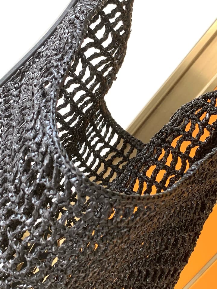 Saint Laurent OXALIS Raffia Crochet Shoulder Bag in Black