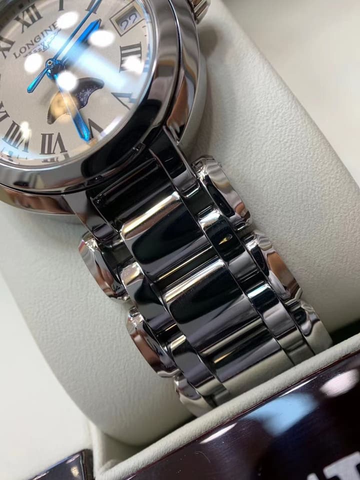 Longines Heart Moon Series Moon Phase Watch in Steel Bracelet, White Moon Phase Dial