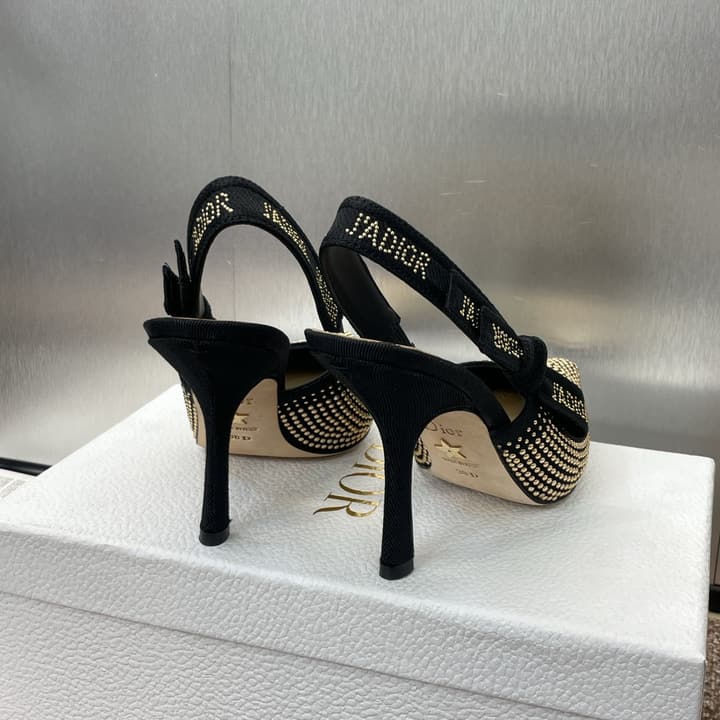 Dior J'Adior Rivet Heeled Sandals – 2024SS in Black Glitter Toe Slingback