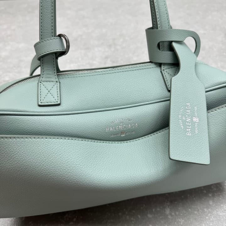 Balenciaga Carrie Leather Bowling Bag – Small in Mint Green