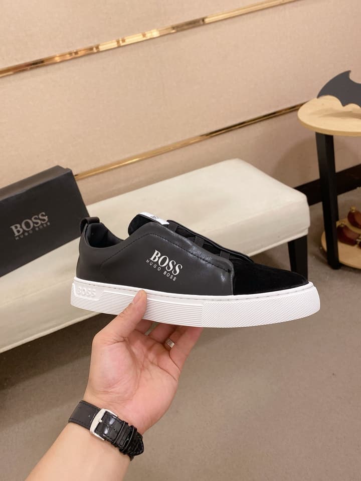 Boss Casual Leather Loafers in Glossy Black Toe