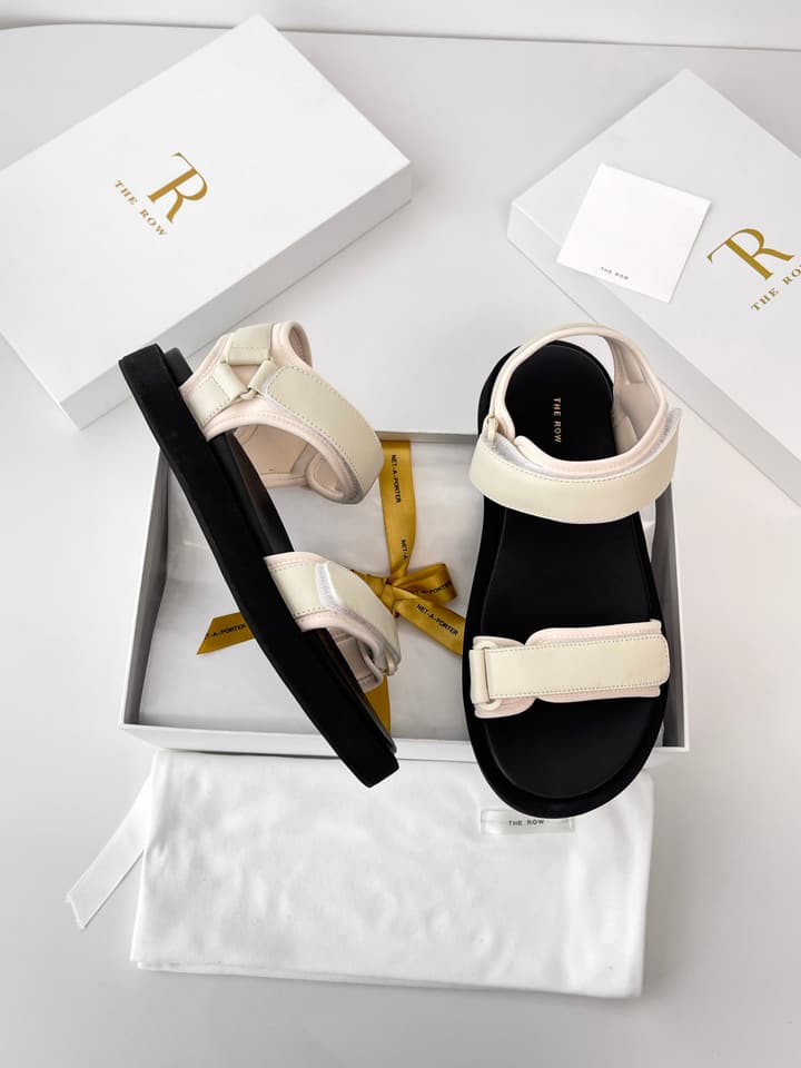 The Row Classic Velcro Beach Sandals in Black And Cream