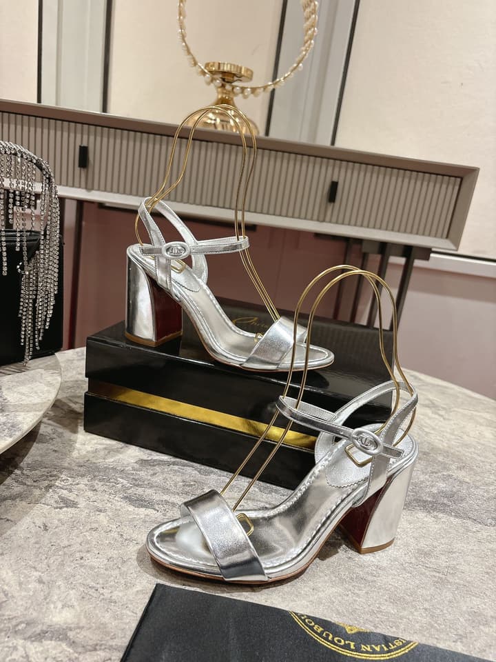 Christian Louboutin Block Heel Sandals in Beige