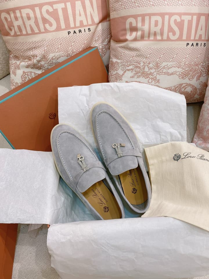 Loro Piana Glossy Cashmere Loafers in Blush Pink Suede