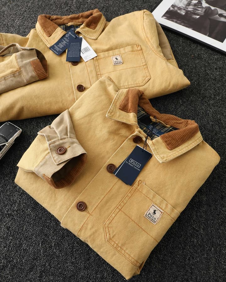 Ralph Lauren Barn Washed Distressed Jacket – 2025 Spring New in Classic Mustard Tan
