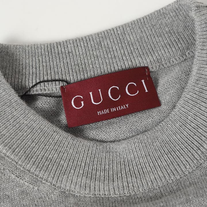 Gucci Colorful Double G Intarsia Knit Sweater in Heather Gray Multi-color Gg Knit