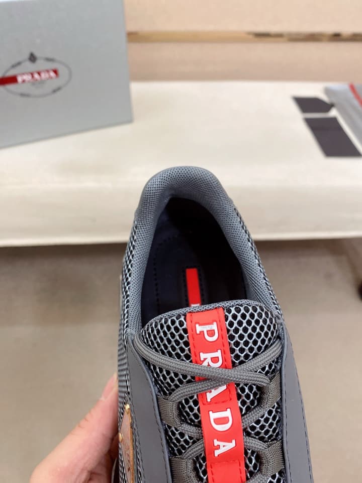 Prada Men's Leather Mesh Sneakers – New Collection in Charcoal Grey