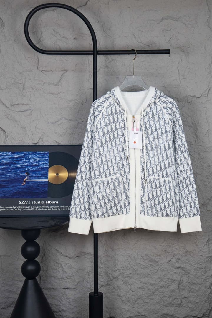 Dior CD Monogram Jacquard Cardigan – 24SS in Dark Grey