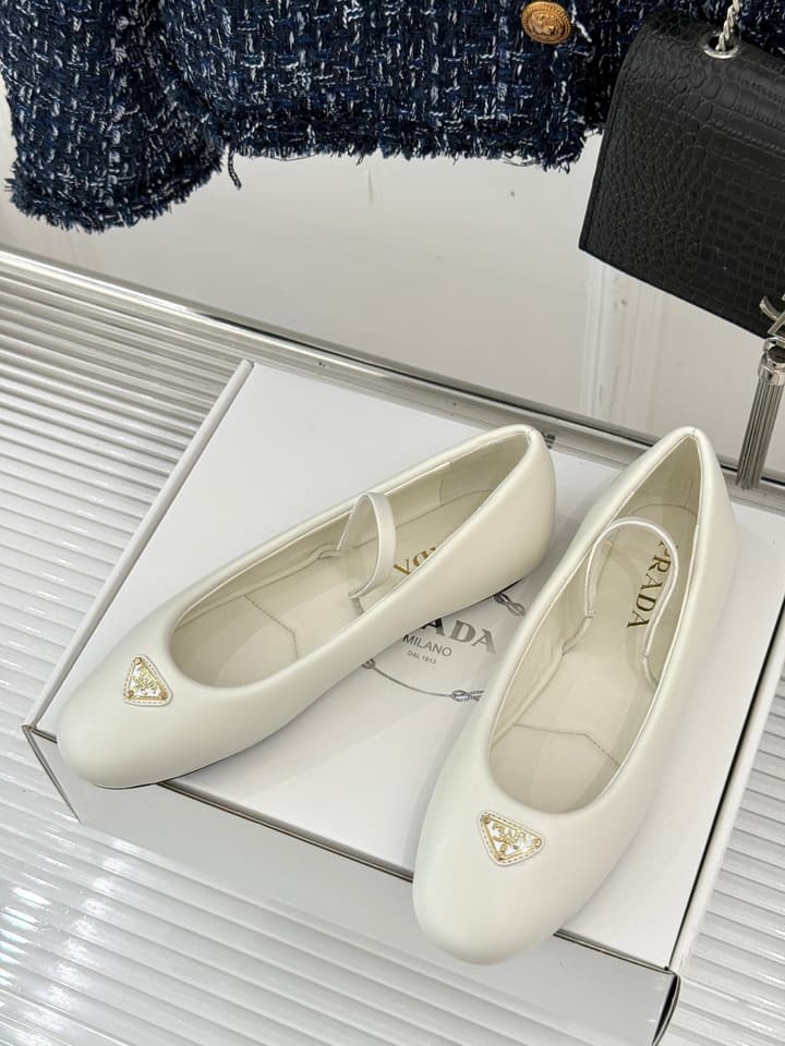 Prada Classic Mary Jane Flats in Cream