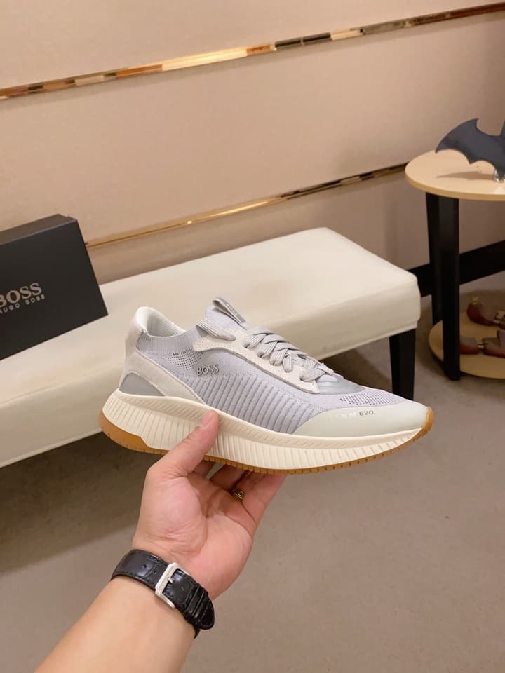 Boss Latest Casual Fly-Knit Sneakers in Black With Gold Accents