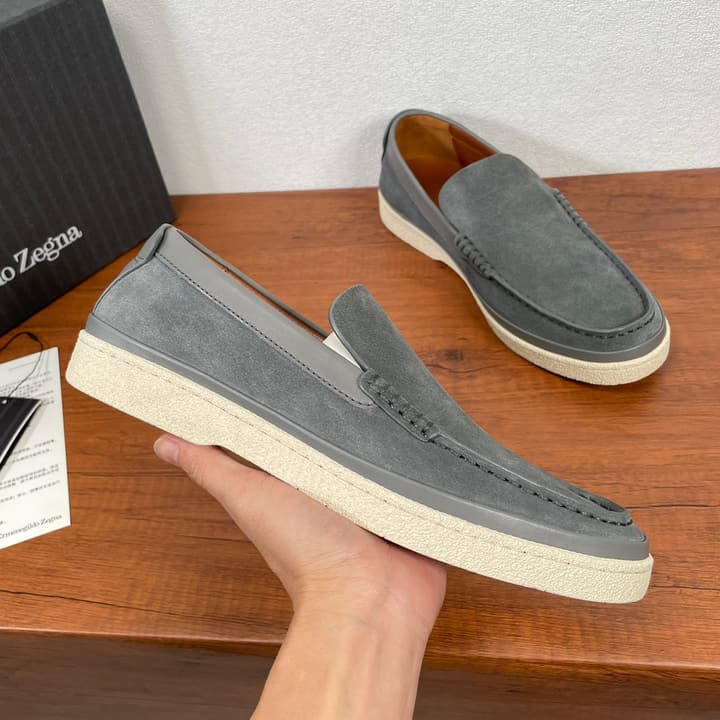 Zegna Men's Suede Leather Slip-On Loafers in Black Suede Loafer
