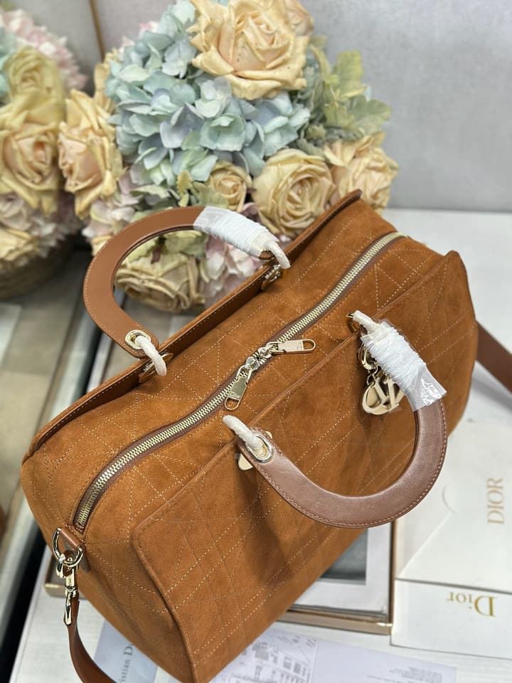 Dior Lady Dior Large Tote Bag in Brown Flocked Suede