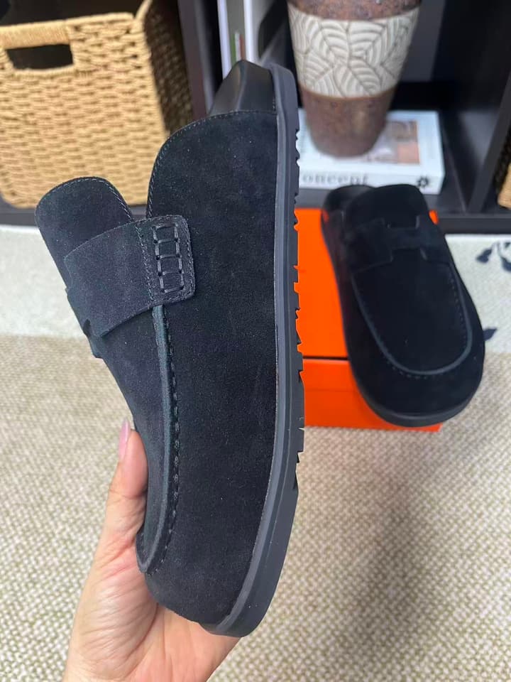 Hermès Suede Calfskin Chunky Mules