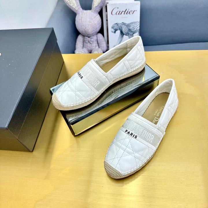 Dior Granville Embroidered Espadrille Flats in Beige/brown Oblique Pattern