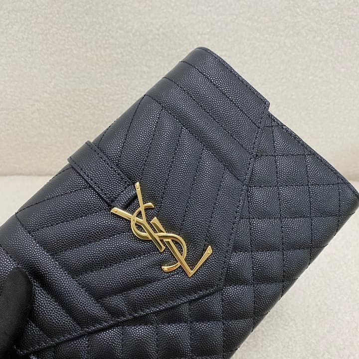 Saint Laurent Monogram Envelope Clutch Bag in Classic Black Quilted Leather
