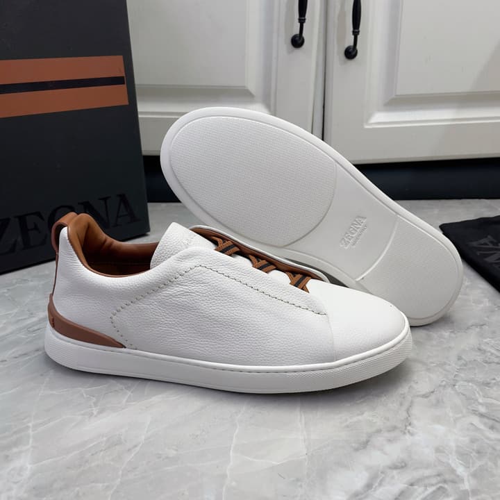 Zegna Triple Stitch Low-Top Sneakers in Navy Blue
