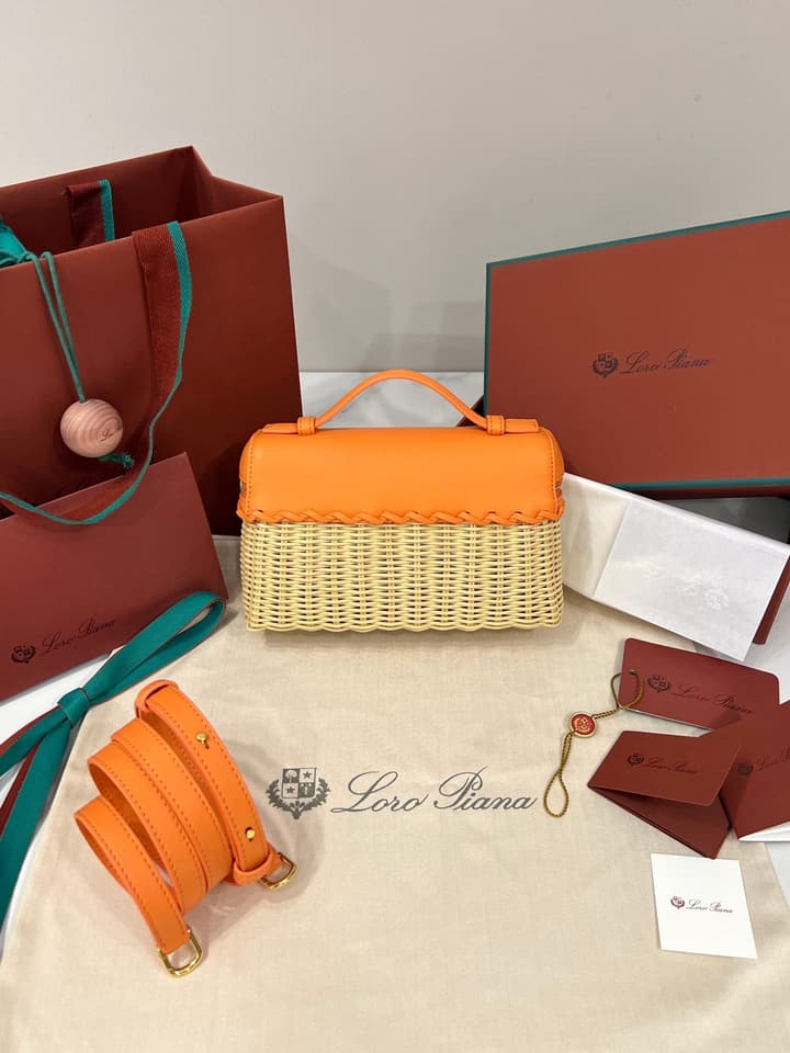 Loro Piana Extra Pocket L19 Woven Bamboo and Leather Bag in Cinnamon Orange