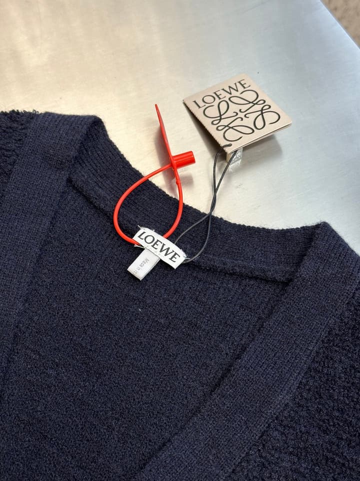 Loewe Anagram Embroidered Wool Cardigan in Dark Navy Anagram Cardigan