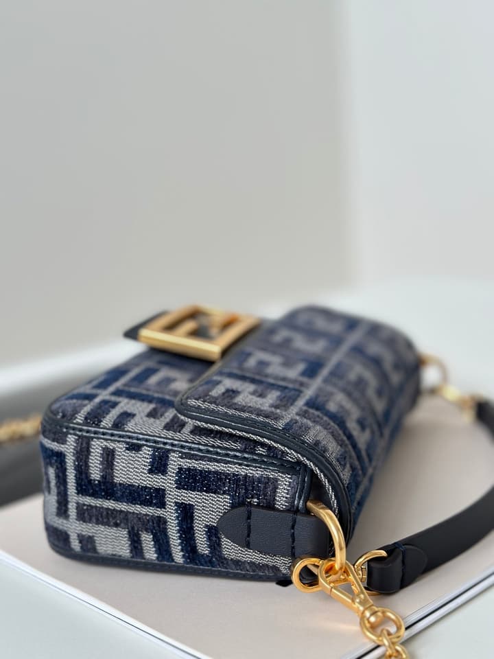 Fendi Small Baguette Handbag in Dark Blue Gradient Ff Chenille