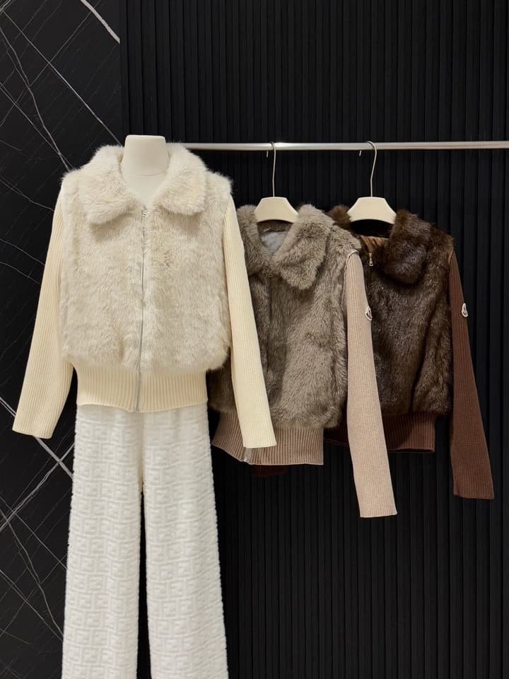Moncler Convertible Faux Fur Jacket in Blended Beige Faux Fur