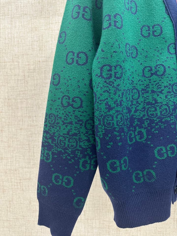 Gucci Gradient Double G Knit Cardigan in Green To Navy Gradient