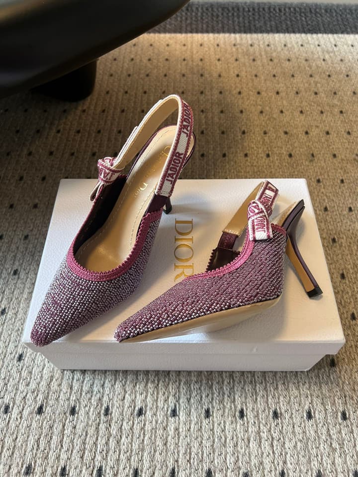Dior J'Adior Dior Or Embroidered Slingback Heels in Black Smooth