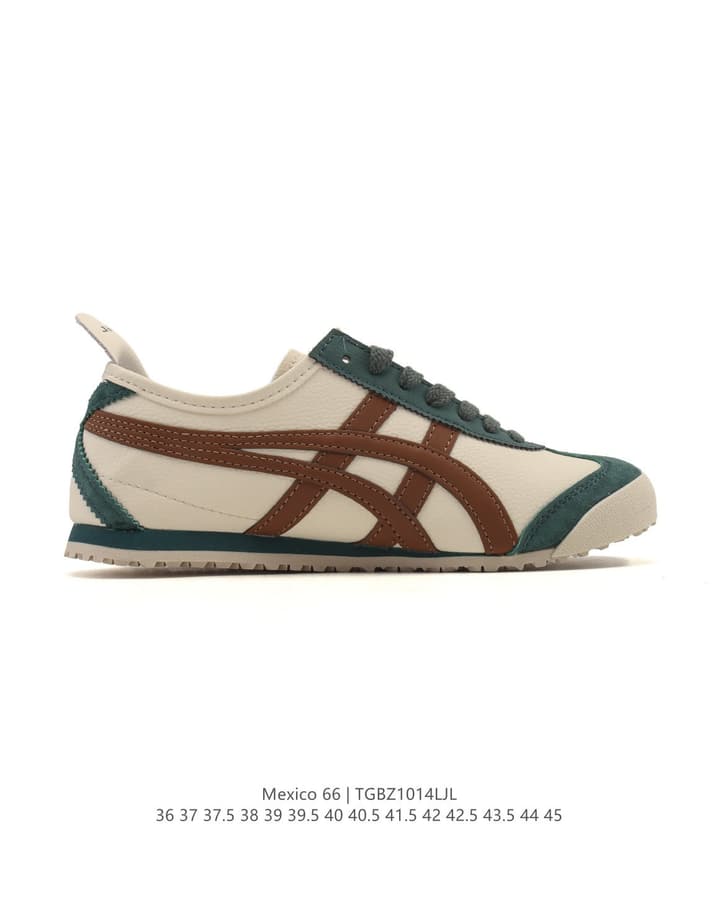 Onitsuka Tiger Mexico 66 Classic Sneakers in Cream With Brown And Dark Green Stripes