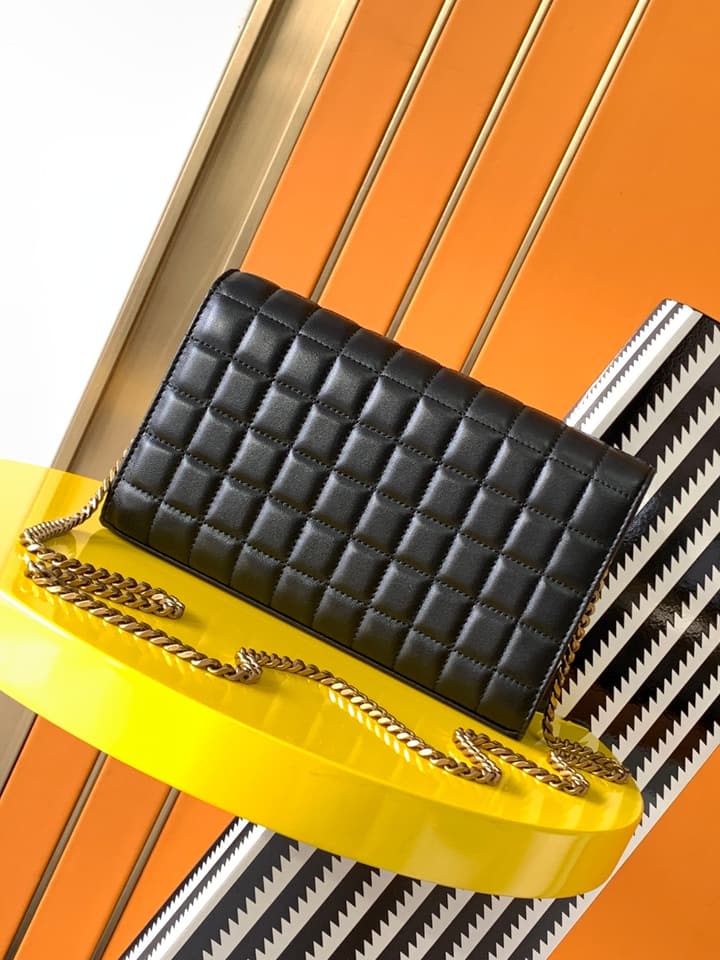 Saint Laurent LE CASSANDRE Matelassé Chain Wallet in Black