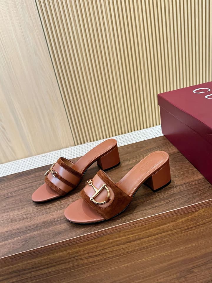 Gucci D-Horsebit Mule Sandals in Brown Gg Canvas