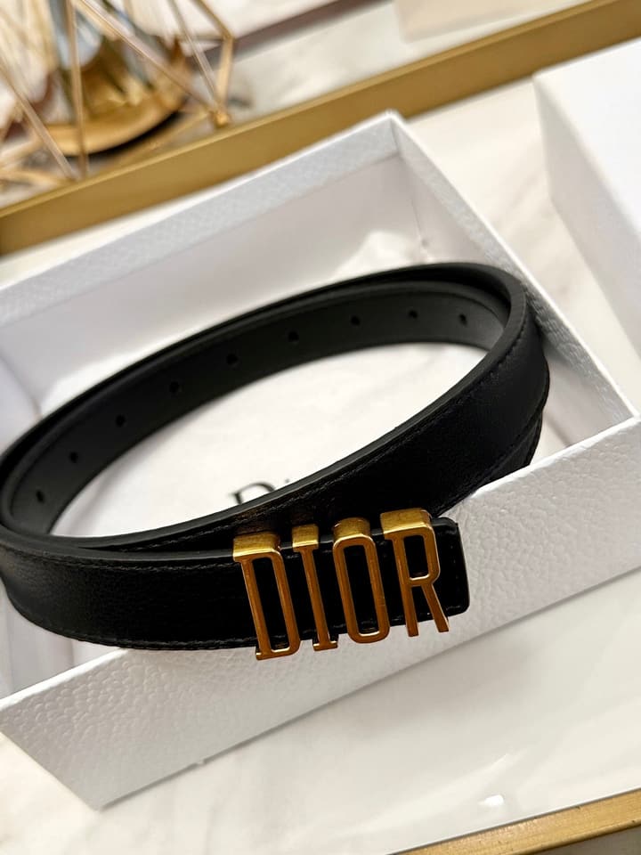 Dior Leather Belt – Gold Buckle in Black Leather With Gold Buckle