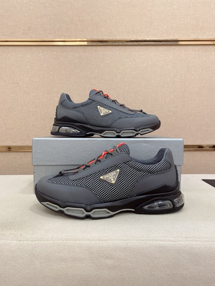 Prada Men's Leather Mesh Sneakers – New Collection in Charcoal Grey